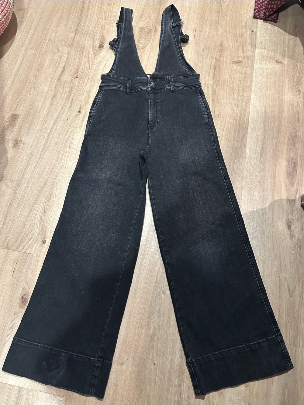 Free People Black Wide-Leg Denim Overalls
